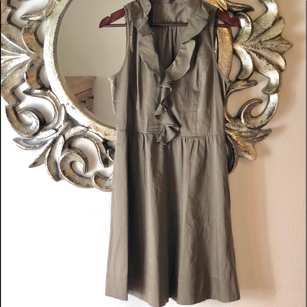 Express taupe ruffle dress.